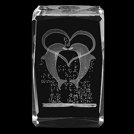 GLOBLELAND 3D Laser Crystal Love Dolphin with Gift Box Crystal Glass Cube Paperweight for Anniversary, Birthday, Wedding Gift, 2x2x3.14 inch