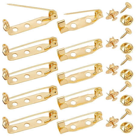 SUNNYCLUE 40 Set Iron Lapel Pin Backs, Tie Tack Pin, with 80Pcs 2 Style Iron Brooch Findings, Back Bar Pins, Golden, 20x5x5mm, 27x5x7mm, Hole: 2mm, 40Pcs/style