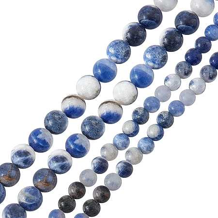 CHGCRAFT 147 Pcs 2 Style 4-6mm Natural Sodalite Bead Strands Matte Mixed Stone Beads Round Gemstone Loose Beads with Storage Box for Jewelry Making Bracelets, 15 Inch