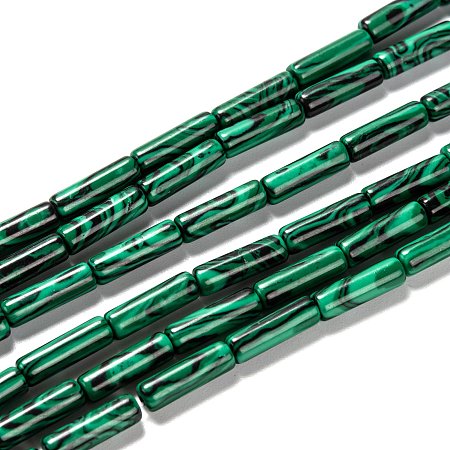 Honeyhandy Synthetic Malachite Beads Strands, Column, 12.5~13.5x4mm, Hole: 1.4mm, about 30pcs/strand, 15.59 inch(39.6~39.8cm)