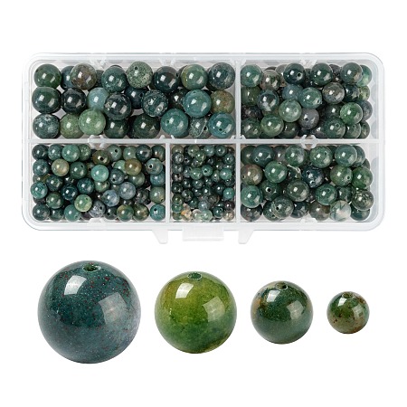 Arricraft 340Pcs/Box 4 Styles Natural Moss Agate Beads, Round, 4mm/6mm/8mm/10mm, Hole: 0.8~1mm