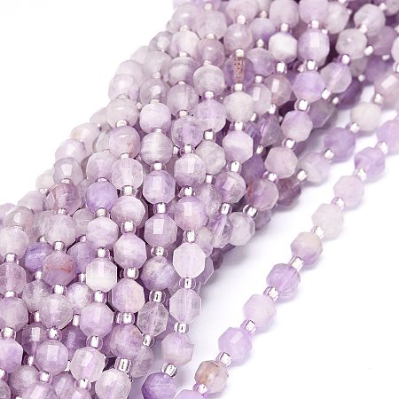 Honeyhandy Natural Lavender Jade Beads Strands, with Seed Beads, Faceted, Bicone, Double Terminated Point Prism Beads, 5~7x6mm, Hole: 0.8mm, about 48pcs/strand, 15.55 inch(39.5cm)