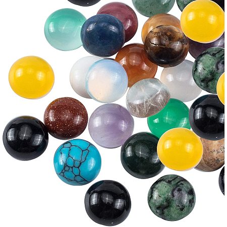 PandaHall Elite 50pcs 25 Colors Half Round Cabochon Flatback Gemstones Beads Quartz Chakra Stone for Jewelry Making (8mm)