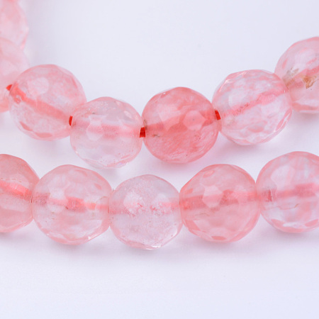 Honeyhandy Cherry Quartz Glass Beads Strands, Round, Faceted, 6~6.5mm, Hole: 1mm, about 63pcs/strand, 15.5 inch
