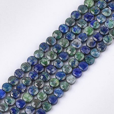 Honeyhandy Natural Chrysocolla and Lapis Lazuli Beads Strands, Faceted, Flat Round, 4~4.5x2.5~3mm, Hole: 0.8mm, about 88~89pcs/strand, 14.9 inch~15.1 inch