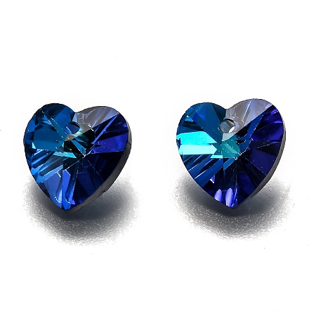 Honeyhandy Romantic Valentines Ideas Glass Charms, Faceted Heart Pendants, Blue, 10x10x5mm, Hole: 1mm
