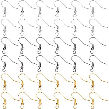 NBEADS 300 Pcs 3 Colors Earring Hook, Iron Fish Hook Earring French Wire Hooks with Spring Ball for Jewelry Earrings Making, Golden/Silver/Gunmetal