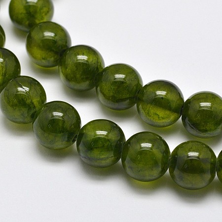 Natural Green Jade Dyed Round Beads Strands, Dark Olive Green, 12mm, Hole: 1.2mm, 34pcs/strand, 15.5 inch