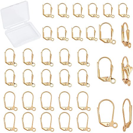 CREATCABIN 1 Box 60Pcs 3 Style Leverback Earring Findings 18K Gold Plated Ear Wire Lever Back Clip Earring Connector with Closed Ring for DIY Jewelry Making