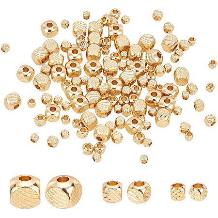 PandaHall Elite 3 Sizes Cube Spacer Beads, 120pcs 18K Gold Filled Beads Brass Long-Lasting Plated Beads Loose Beads Seamless Spacers for Stackable Necklace, Bracelet, Earring Making, 3mm 4mm 6mm