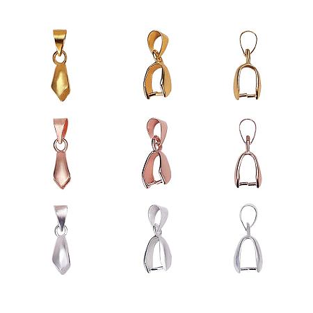 PandaHall Elite 90 pcs 3 Colors Brass Pinch Bails Pinch Clip Bail Clasp Dangle Charm Bead Pendant Connector Findings for Pendants Necklace Jewelry DIY Craft Making, Golden/Silver/Rose Gold