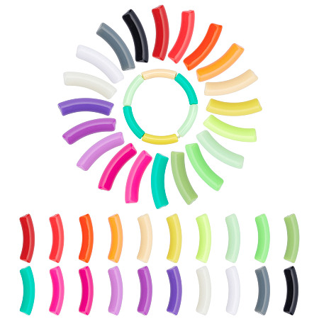 PandaHall Elite 80Pcs 20 Colors Opaque Acrylic Beads, Curved Tube, Mixed Color, 80pcs/bag