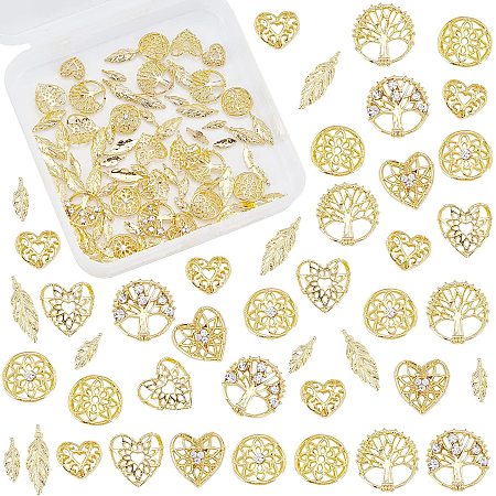 OLYCRAFT 144pcs Dreamcatcher Theme Resin Fillers Hollow Alloy Cabochons Tree of Life Leaves Resin Charms Epoxy Resin Supplies Nail Art Decoration Epoxy Resin Filling Material - Golden