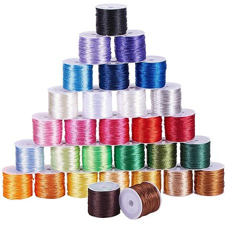 PandaHall Elite 30 Color 1.5mm Rattail Satin Nylon Trim Silk Cord for Chinese Knot, Macramé, Trim, Braided Necklace, Chinese Knot, Macramé, Trim, Jewelry Making, 450 Yards Totally
