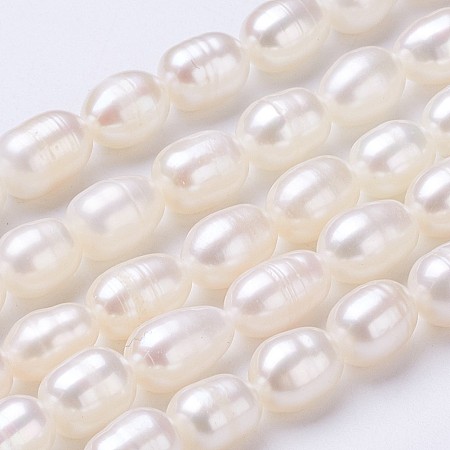 ARRICRAFT Natural Cultured Freshwater Pearl Beads Strands, Oval, Seashell Color, 7~9x6mm, Hole: 0.5mm, about 35~40pcs/strand, 13.78 inch~14.17 inch(35cm~36cm)