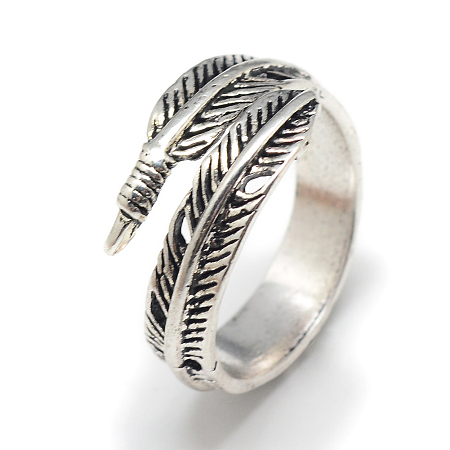 Honeyhandy Alloy Finger Rings, Wide Band Rings, Chunky Rings, Leaf, Size 7, Antique Silver, 17mm