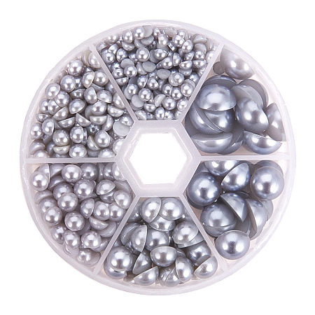 PandaHall Elite Gray 4-12mm Flat Back Pearl Cabochons for Craft and Decoration, about 690pcs/box