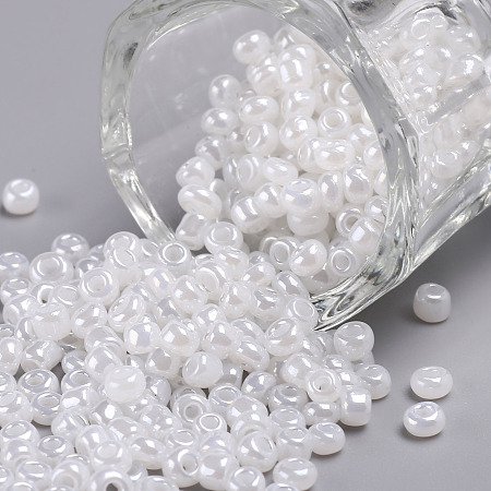Honeyhandy Glass Seed Beads, Ceylon, Round, White, 3mm, Hole: 1mm, about 10000pcs/pound