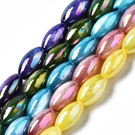ARRICRAFT Freshwater Shell Beads Strands, AB Color Plated, Dyed, Rice, Mixed Color, 7~8x4mm, Hole: 0.9mm, about 50~52pcs/strand, 14.57 inches~15.35 inches(37~39cm)