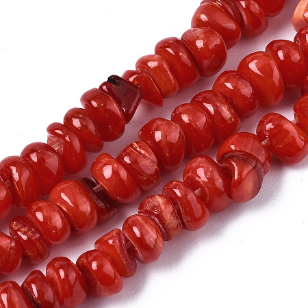 Honeyhandy Natural Freshwater Shell Beads Strands, Dyed, Nuggets, FireBrick, 6~7x5~7x2~5mm, Hole: 0.9mm, about 50~54pcs/strand, 7.48 inch(19cm)