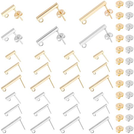 DICOSMETIC 36pcs 3 Sizes 2 Colors 1.6mm Hole Rectangle Stud Earring Findings 304 Stainless Steel Hypoallergenic Stud Earring with Loop Butterfly Shape Earring Back for Earring Jewelry DIY，Pin:0.7mm