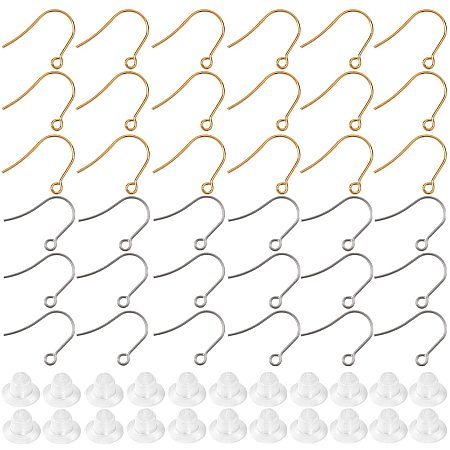 PandaHall Elite 120Pcs/60 Pairs Stainless Steel Earring Hooks, Hypo-allergenic Earring Hooks for Jewelry Making Ear Wires with 120Pcs Clear Earring Backs (Golden & Stainless Steel Color)