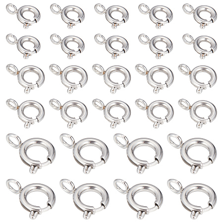 SUNNYCLUE 1 Box 30Pcs 3 Sizes 304 Stainless Steel Spring Clasps Spring Ring Clasp Brecelet Neckalce Link Connectors Close Open Clasp Ring Round Clasps for Jewelry Making Women Adults DIY Crafts