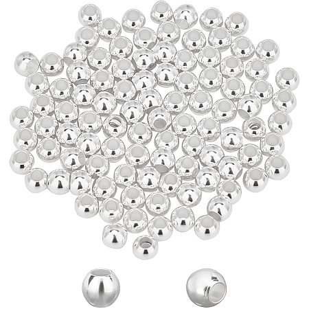 100Pcs DIY Jewelry Making Beads Silver Stainless Steel Round Spacer Beads 