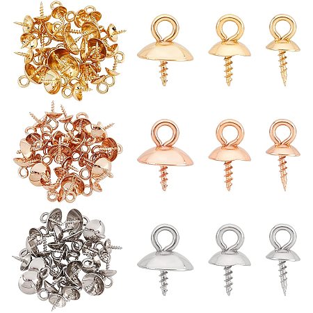 UNICRAFTALE About 90pcs 3 Sizes and 3 Colors Stainless Steel Peg Bails Pendants for Half Drilled Beads Cup Pearl Screw Eye Pin 1.2mm Pendants Bails Peg Screw Eye Pin Bail Peg Sets Eyelet Peg Findings