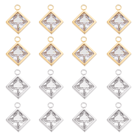 UNICRAFTALE 16pcs 2 Colors Rhombus Charms with Crystal Rhinestone 304 Stainless Steel Pendants Hypoallergenic Metal Charms for Bracelets Necklaces Jewellery Making