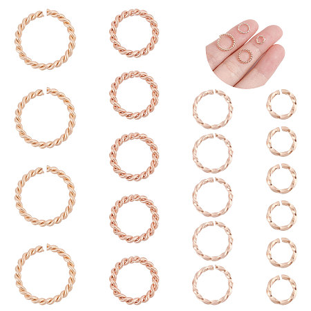 UNICRAFTALE About 60Pcs 4 Sizes Stainless Steel Jump Rings Rose Gold Open Jump Rings Twisted Metal Jump Rings Open Connector Rings for Bracelet Neckless Jewelry Making Inner Diameter 4~9mm