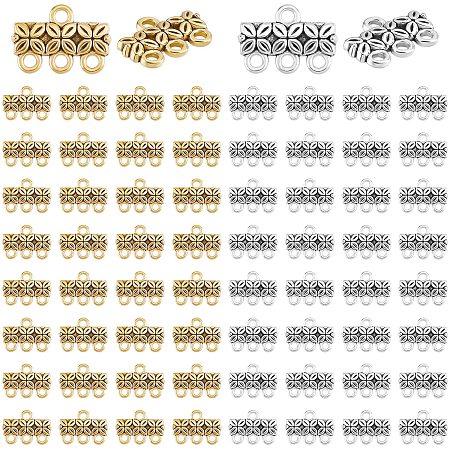PandaHall Elite 2 Colors 3-Layer Clasp, 80pcs Chandelier Components Links Tibetan Alloy Multi Strand Bracelet Necklace Layer Clasp for Multilayer Necklace Dangle Earring Making