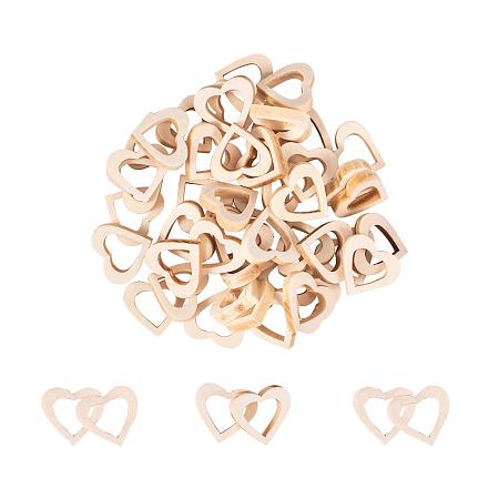 PandaHall Elite 50 pcs Heart Shape Undyed Hollow Wood Big Pendants for Earring Necklace Jewelry DIY Craft Making Tree Ornaments Hanging Ornament Decorations, Wheat Color
