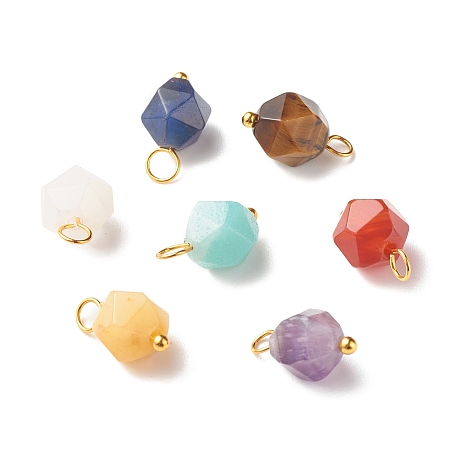 Honeyhandy Chakra Theme Natural Genmstone Charms, with Golden Tone Brass Loops, Faceted Round, 13.5x7.5mm, Hole: 2.5mm