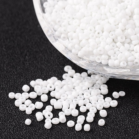 Honeyhandy 12/0 Opaque Colours Round Glass Seed Beads, White, Size: about 2mm in diameter, hole:1mm, about 3303pcs/50g