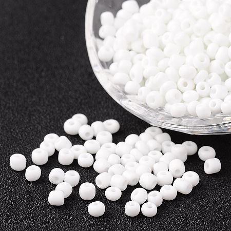 Honeyhandy 6/0 Opaque Colours Round Glass Seed Beads, White, Size: about 4mm in diameter, hole:1.5mm, about 495pcs/50g