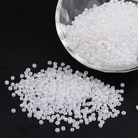 Honeyhandy 12/0 Ceylon Round Glass Seed Beads, White, Size: about 2mm in diameter, hole:1mm, about 3303pcs/50g