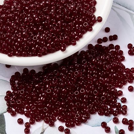 Honeyhandy MIYUKI Round Rocailles Beads, Japanese Seed Beads, 8/0, (RR141) Transparent Ruby, 3mm, Hole: 1mm, about 422~455pcs/10g