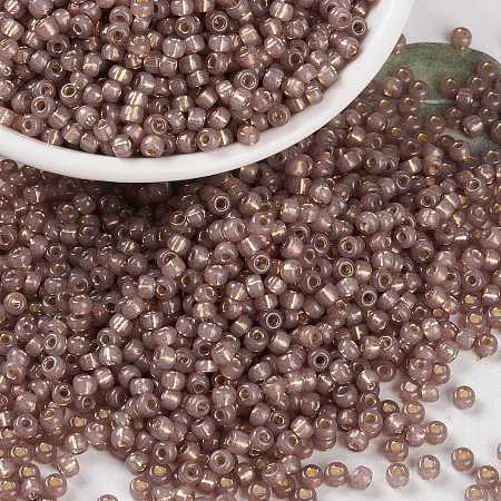 Honeyhandy MIYUKI Round Rocailles Beads, Japanese Seed Beads, 8/0, (RR641) Dyed Rose Bronze Silverlined Alabaster, 3mm, Hole: 1mm, about 422~455pcs/10g
