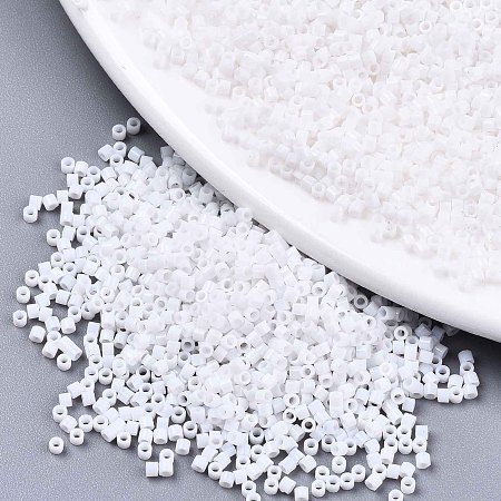 FGB 11/0 Glass Bugle Beads, Cylinder, Uniform Seed Bead Size, Baking Paint, White, 1.5x1mm, Hole: 0.5mm, about 2000pcs/10g