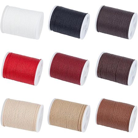 PandaHall Elite 108 Yards 9 Colors 1mm Waxed Cords, Waxed Polyester Thread Waxed Beading String Twine for DIY Bracelet Necklaces Waist Beads Jewelry Making Sewing Macrame Supplies, 12 Yards/Roll