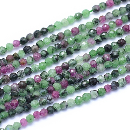 ARRICRAFT Natural Ruby in Zoisite Beads Strands, Faceted, Round, 2mm, Hole: 0.6mm, about 212pcs/strand, 15.75 inches(40cm)