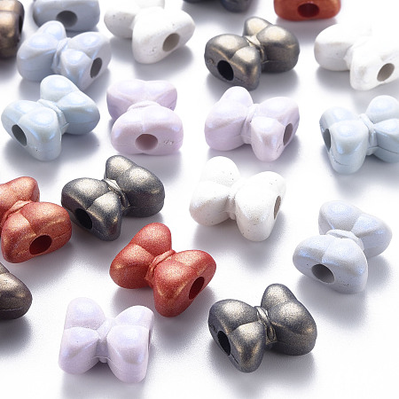 Arricraft Spray Painted Acrylic European Beads, Large Hole Beads, Bowknot, Mixed Color, 13.5x15x8mm, Hole: 4mm, about 509pcs/500g
