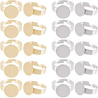 UNICRAFTALE 20Pcs 2 Colors 12 mm Finger Rings Adjustable 304 Stainless Steel Cabochon Finger Ring Components Flat Round Pad Ring Base Findings for Jewelry Making Pad Ring Base Findings
