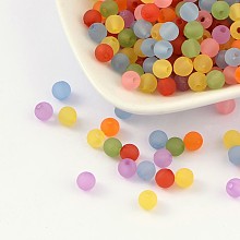 Honeyhandy Transparent Acrylic Beads, Round, Frosted, Mixed Color, 6mm, Hole: 1.8mm, about 4000pcs/500g