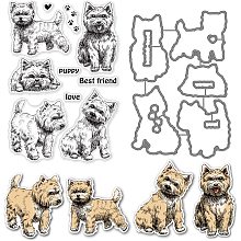 BENECREAT Dogs Clear Stamps and Dies, 5 Puppies Footprints Best Friends Word Clear Stamps and Carbon Steel Cutting Dies for DIY Scrapbooking Card Making