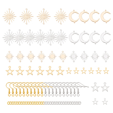 BENECREAT DIY Sun & Moon & Star Earring Making Kit, Including Brass Link Connectors & Charms, 304 Stainless Steel Pendants, Iron Earring Hooks, Mixed Color, 94Pcs/box