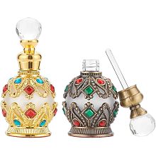 NBEADS 2 Pcs Vintage Glass Perfume Bottles, Arabian Style Essential Oil Bottle Jeweled Decorative Crystal Perfume Decanter Vials Empty Refillable Bottles, 15ml