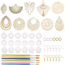 PH PandaHall Unfinished Wood Earring Making Kit, 40pcs 10 Shapes Filigree Earring Dangle Charms, Art Brushes Pen, 3ml Paint Pots Strips and Accessories for Women Earrings Jewelry DIY Craft Making