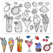 GLOBLELAND Food Pattern Clear Stamps Ice Cream Fruit Juice Cupcake Silicone Transparent Seal Stamps Lovely Food Rubber Stamps for Card Making DIY Scrapbooking Photo Album Decor